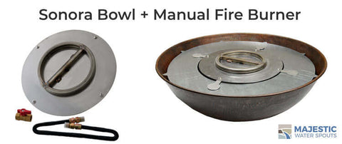 Sonora Round Fire Bowl with Manual Match Lit Burner Kit