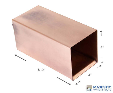 Copper 4 in square water fountain scupper for pool fountain and water feature