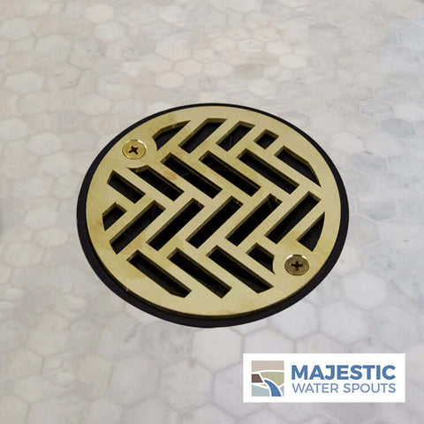 Louis <br> 4" Round Drain Cover - Brushed Brass