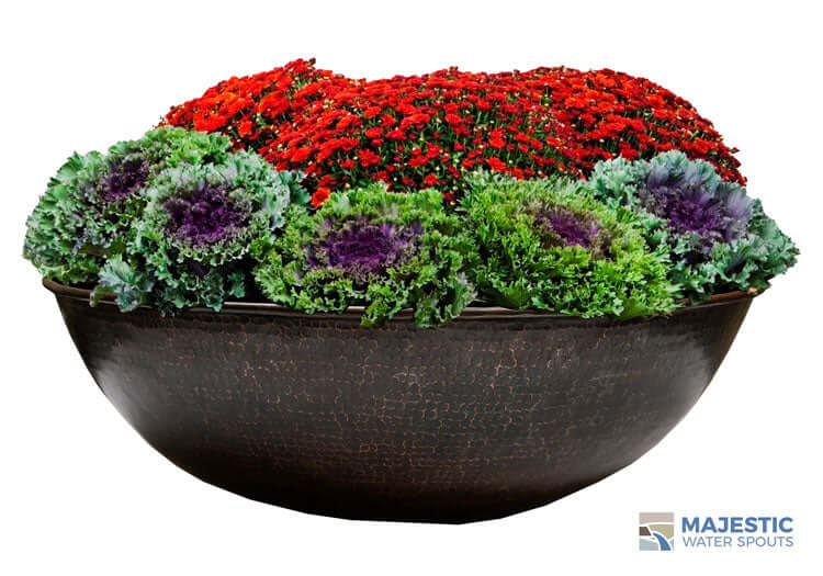 large outdoor copper plant pots Hammered Copper Round Planter & Water Bowl For Fountains & Pools with Flower Pot