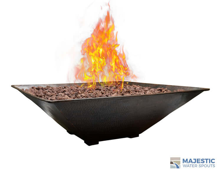 Hammered Copper Square Fire Bowl