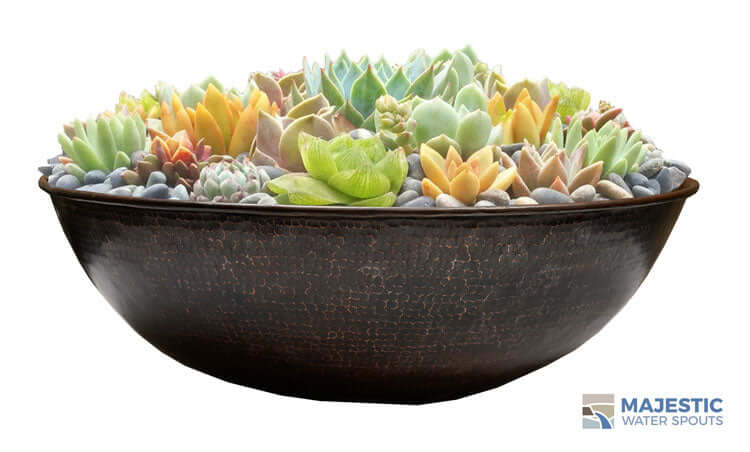 Modern Round Copper Pool Planter Bowl with Succulents
