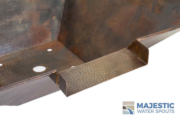 Pool Scupper Water Bowl for Pillars in Hammered Copper