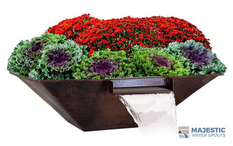 Rustic Copper Square Planter Water Bowl with Flowers