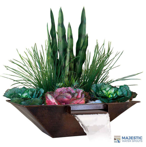 Square Copper Planter Water Spillway Bowl Pot with Modern Plants