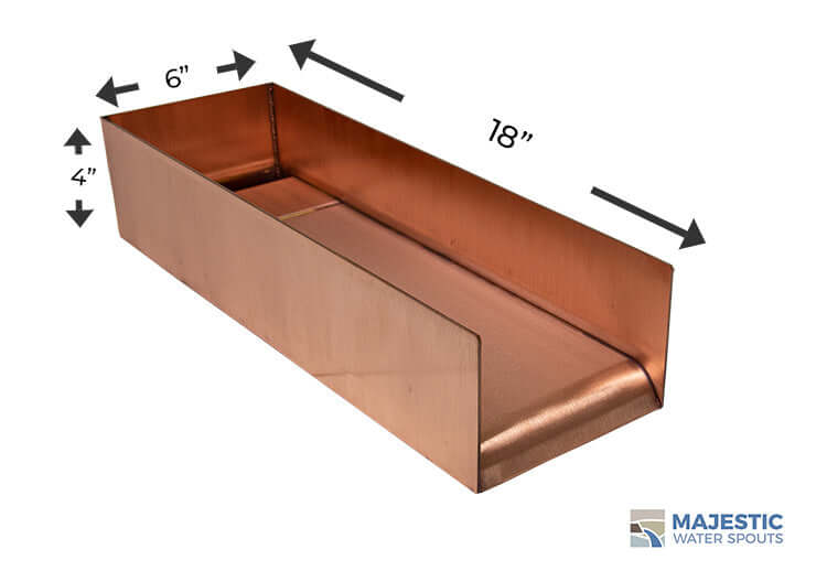 Copper 6 inch dimensions of Open Top Water Feature Spillway, Pool, Spa, Fountain by Majestic Water Spouts