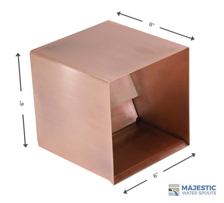 6 in Square Box copper water spout for modern pool and fountain water feature by majestic water spouts