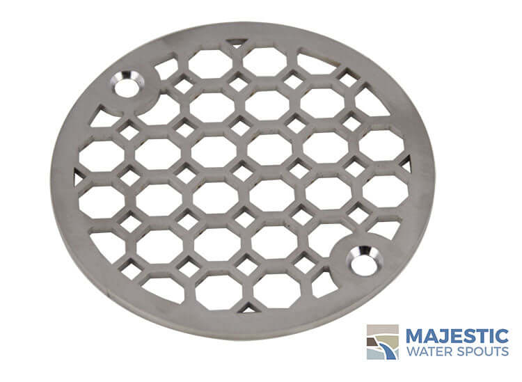 https://majesticwaterspouts.com/cdn/shop/products/Designer_Shower_Drain_Strainer_Cover_Stainless_Steel_Jacque_34Front_Small_logo.jpg?v=1643293835