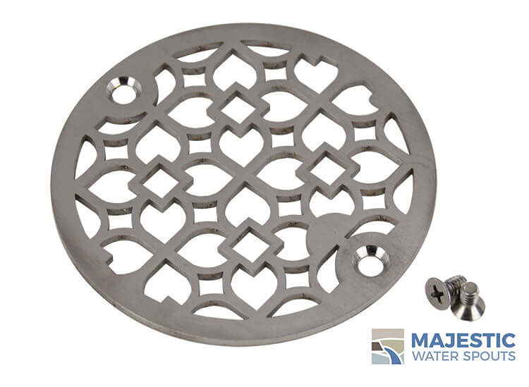 Louvre <br> 4" Round Drain Cover - Brushed Stainless