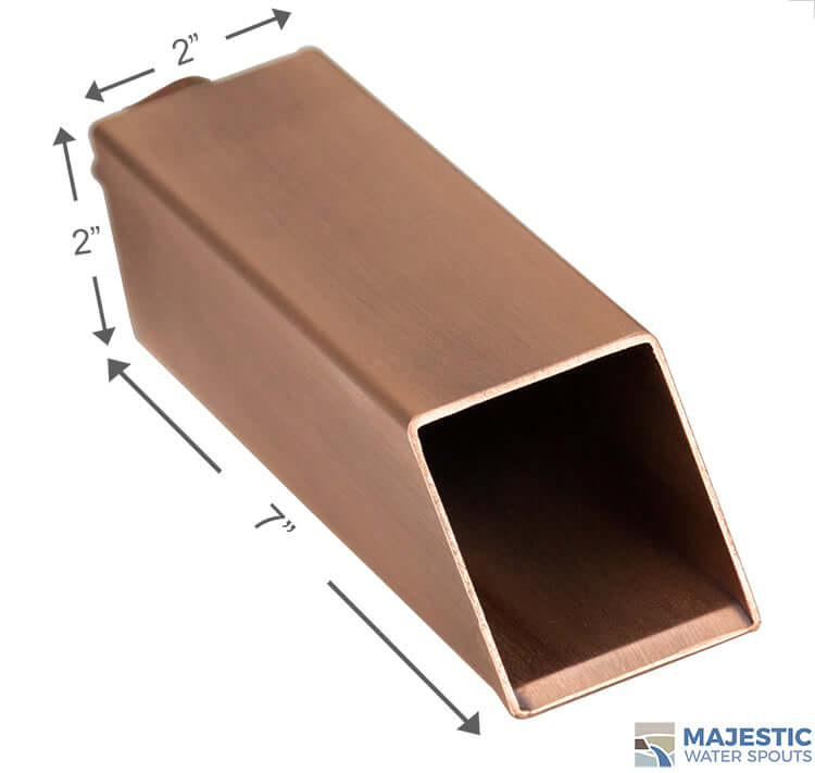 2" Box Water Spout for Pool & Fountain Water Feature - Copper