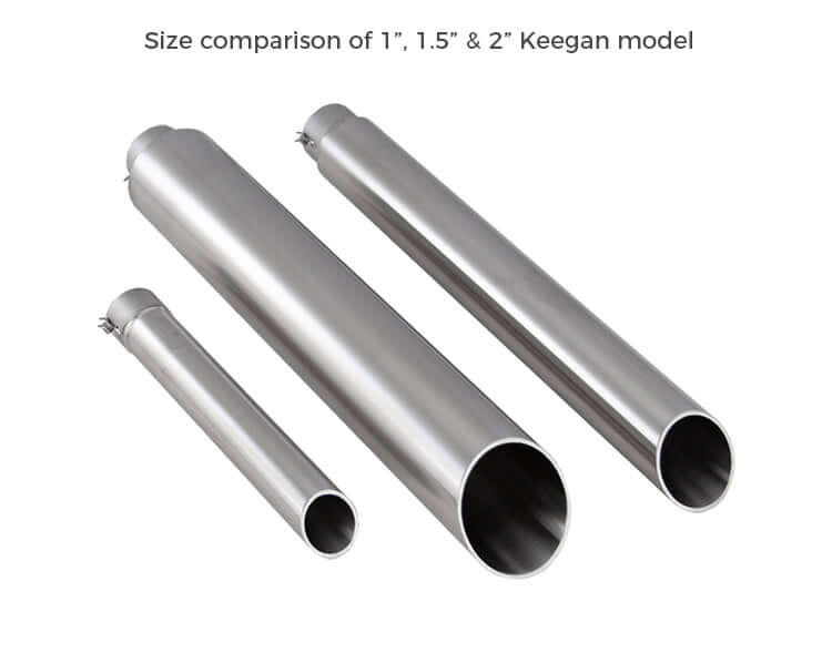 Comparison 1 inch 1.5 inch 2 inch Keegan Stainless Steel round tube water spout for pool spa and fountain by Majestic Water Spouts