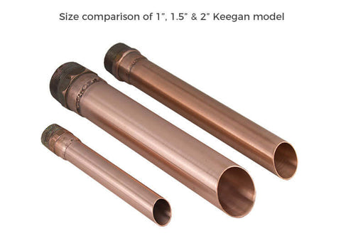 Comparison 1 inch 1.5 inch 2 inch Keegan Copper round tube water spout for pool water feature and fountain